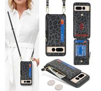 SailorTech Coque pour Google Pixel 7 Pro Étui avec Porte-Cartes de crédit, Etui pour Google Pixel 7 Pro Housse avec Courroie de Cou Portefeuille avec Fentes pour Cartes de crédit-Léopard Noir
