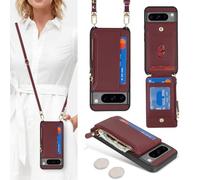 SailorTech Coque pour Google Pixel 8 Pro Étui avec Porte-Cartes de crédit, Etui pour Google Pixel 8 Pro Housse avec Courroie de Cou Portefeuille avec Fentes pour Cartes de crédit-Bourgogne