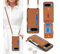 SailorTech Coque pour Google Pixel 8 Pro Étui avec Porte-Cartes de crédit, Etui pour Google Pixel 8 Pro Housse avec Courroie de Cou Portefeuille avec Fentes pour Cartes de crédit-Marron