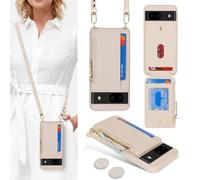 SailorTech Coque pour Google Pixel 8a Étui avec Porte-Cartes de crédit, Etui pour Google Pixel 8a Housse avec Courroie de Cou Portefeuille avec Fentes pour Cartes de crédit-Abricot