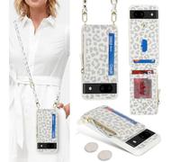 SailorTech Coque pour Google Pixel 8a Étui avec Porte-Cartes de crédit, Etui pour Google Pixel 8a Housse avec Courroie de Cou Portefeuille avec Fentes pour Cartes de crédit-Léopard Blanc