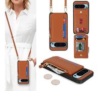 SailorTech Coque pour Google Pixel 9 Pro XL Étui avec Porte-Cartes de crédit, Etui pour Google Pixel 9 Pro XL Housse avec Courroie de Cou Portefeuille avec Fentes pour Cartes de crédit-Marron
