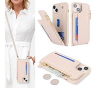 SailorTech Coque pour iPhone 13 Étui avec Porte-Cartes de crédit, Etui pour iPhone 13 Housse avec Courroie de Cou Portefeuille avec Fentes pour Cartes de crédit-Abricot