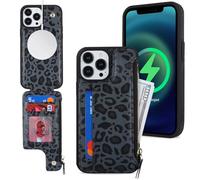 SailorTech Coque pour iPhone 13 Pro Max Étui avec Porte-Cartes de crédit, Etui pour iPhone 13 Pro Max Housse Portefeuille avec mag Safe Fentes pour Cartes de crédit-Léopard Noir