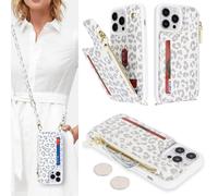 SailorTech Coque pour iPhone 13 Pro Max Étui avec Porte-Cartes de crédit, Etui pour iPhone 13 Pro Max Housse avec Courroie de Cou Portefeuille avec Fentes pour Cartes de crédit-Léopard Blanc