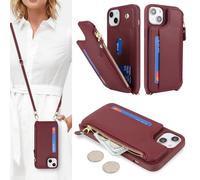 SailorTech Coque pour iPhone 14 Étui avec Porte-Cartes de crédit, Etui pour iPhone 14 Housse avec Courroie de Cou Portefeuille avec Fentes pour Cartes de crédit-Bourgogne