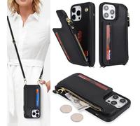SailorTech Coque pour iPhone 14 Pro Max Étui avec Porte-Cartes de crédit, Etui pour iPhone 14 Pro Max Housse avec Courroie de Cou Portefeuille avec Fentes pour Cartes de crédit-Noir