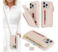 SailorTech Coque pour iPhone 14 Pro Max Étui avec Porte-Cartes de crédit, Etui pour iPhone 14 Pro Max Housse avec Courroie de Cou Portefeuille avec Fentes pour Cartes de crédit-Abricot