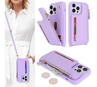 SailorTech Coque pour iPhone 14 Pro Max Étui avec Porte-Cartes de crédit, Etui pour iPhone 14 Pro Max Housse avec Courroie de Cou Portefeuille avec Fentes pour Cartes de crédit-Pourpre