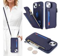 SailorTech Coque pour iPhone 15 Étui avec Porte-Cartes de crédit, Etui pour iPhone 15 Housse avec Courroie de Cou Portefeuille avec Fentes pour Cartes de crédit-Bleu