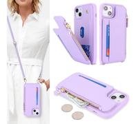 SailorTech Coque pour iPhone 15 Étui avec Porte-Cartes de crédit, Etui pour iPhone 15 Housse avec Courroie de Cou Portefeuille avec Fentes pour Cartes de crédit-Pourpre
