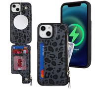 SailorTech Coque pour iPhone 15 Plus Étui avec Porte-Cartes de crédit, Etui pour iPhone 15 Plus Housse Portefeuille avec mag Safe Fentes pour Cartes de crédit-Léopard Noir