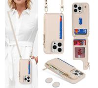 SailorTech Coque pour iPhone 15 Pro Étui avec Porte-Cartes de crédit, Etui pour iPhone 15 Pro Housse avec Courroie de Cou Portefeuille avec Fentes pour Cartes de crédit-Abricot