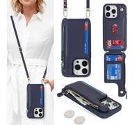 SailorTech Coque pour iPhone 15 Pro Étui avec Porte-Cartes de crédit, Etui pour iPhone 15 Pro Housse avec Courroie de Cou Portefeuille avec Fentes pour Cartes de crédit-Bleu