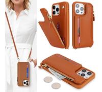 SailorTech Coque pour iPhone 15 Pro Max Étui avec Porte-Cartes de crédit, Etui pour iPhone 15 Pro Max Housse avec Courroie de Cou Portefeuille avec Fentes pour Cartes de crédit-Marron