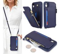 SailorTech Coque pour iPhone XR Étui avec Porte-Cartes de crédit, Etui pour iPhone XR Housse avec Courroie de Cou Portefeuille avec Fentes pour Cartes de crédit-Bleu