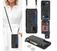 SailorTech Coque pour Samsung Galaxy A03s Étui avec Porte-Cartes de crédit, Etui pour Samsung Galaxy A03s Housse avec Courroie de Cou Portefeuille avec Fentes pour Cartes de crédit-Léopard Noir