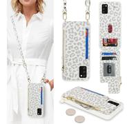 SailorTech Coque pour Samsung Galaxy A03s Étui avec Porte-Cartes de crédit, Etui pour Samsung Galaxy A03s Housse avec Courroie de Cou Portefeuille avec Fentes pour Cartes de crédit-Léopard Blanc