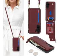 SailorTech Coque pour Samsung Galaxy A35 5G Étui avec Porte-Cartes de crédit, Etui pour Samsung Galaxy A35 5G Housse avec Courroie de Cou Portefeuille avec Fentes pour Cartes de crédit-Bourgogne