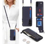SailorTech Coque pour Samsung Galaxy A35 5G Étui avec Porte-Cartes de crédit, Etui pour Samsung Galaxy A35 5G Housse avec Courroie de Cou Portefeuille avec Fentes pour Cartes de crédit-Bleu