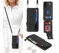 SailorTech Coque pour Samsung Galaxy A35 5G Étui avec Porte-Cartes de crédit, Etui pour Samsung Galaxy A35 5G Housse avec Courroie de Cou Portefeuille avec Fentes pour Cartes de crédit-Noir