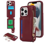 SailorTech Etui pour iPhone 13 Pro Max Étui avec Porte-Cartes de crédit, Housse pour iPhone 13 Pro Max Étui à Fermeture éclair Portefeuille avec Fentes pour Cartes de crédit-Bourgogne