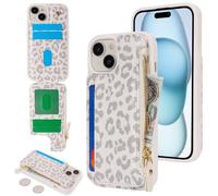 SailorTech Etui pour iPhone 15 Étui avec Porte-Cartes de crédit, Housse pour iPhone 15 Étui à Fermeture éclair Portefeuille avec Fentes pour Cartes de crédit-Léopard Blanc