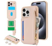 SailorTech Etui pour iPhone 15 Pro Étui avec Porte-Cartes de crédit, Housse pour iPhone 15 Pro Étui à Fermeture éclair Portefeuille avec Fentes pour Cartes de crédit-Abricot