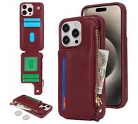 SailorTech Etui pour iPhone 15 Pro Max Étui avec Porte-Cartes de crédit, Housse pour iPhone 15 Pro Max Étui à Fermeture éclair Portefeuille avec Fentes pour Cartes de crédit-Bourgogne