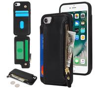SailorTech Etui pour iPhone 7/8/SE2/SE3 Étui avec Porte-Cartes de crédit, Housse pour iPhone SE 2020/SE 2022 Étui à Fermeture éclair Portefeuille avec Fentes pour Cartes de crédit-Noir