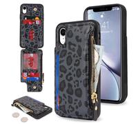 SailorTech Etui pour iPhone XR Étui avec Porte-Cartes de crédit, Housse pour iPhone XR Étui à Fermeture éclair Portefeuille avec Fentes pour Cartes de crédit-Léopard Noir