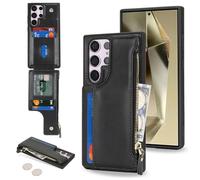 SailorTech Etui pour Samsung Galaxy S24 Ultra Étui avec Porte-Cartes de crédit, Housse pour Samsung S24 Ultra Étui à Fermeture éclair Portefeuille avec Fentes pour Cartes de crédit-Noir