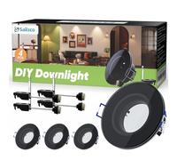 sailsco Spots Encastrables GU10 IP44 Étanche Cadre Avec Douille GU10,Spots de Plafond en Aluminium Noir,Rond Plat pour Salle de Bain,Cadre d'Encastrement Ø68mm pour Extérieur-Intérieur,Lot de 4