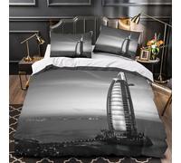 Sailshaped Building Housse de Couette 3D Imprimé Microfibre 3 Pièces 2 Taies Douce modern Architecture Ensemble De Literie Super Douce Entretien Facile for Hommes Enfants Single（135x200cm）