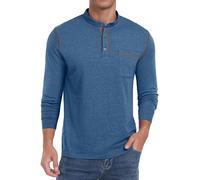 Sailwind Henley T-shirt classique d'été à manches longues en coton pour homme, Bleu panaché, XXL