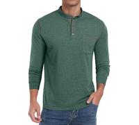 Sailwind Henley T-shirt classique d'été à manches longues en coton pour homme, Vert panaché, XL