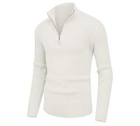 Sailwind Pull 1/4 Zip Polo Neck Homme Pull Homme en Tricote Manches Longues Casual Basique Slim Fit (Blanc, L)