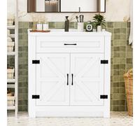 Saimeihome Ensemble de lavabo avec lavabo en céramique et meuble bas 80 x 47 x 90 cm, blanc, lavabo moderne avec espace de rangement pour salle de bain, blanc
