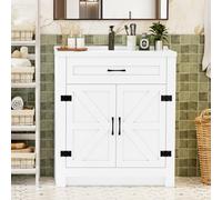 Saimeihome Ensemble de lavabo avec meuble bas et lavabo en céramique - 60 x 47 x 90 cm - Meuble de salle de bain blanc moderne avec espace de rangement pour salle de bain - Blanc