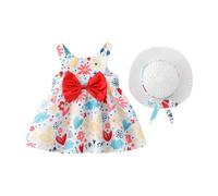 Saingace Robe d'été décontractée pour bébé Fille avec Chapeau imprimé Fruits Robes fluides sans Manches Bretelles col Rond Jupes élégantes nœud froncé Tenues légères#621B