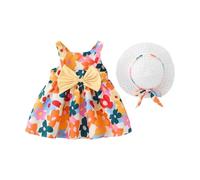 Saingace Robe d'été décontractée pour bébé Fille avec Chapeau imprimé Fruits Robes fluides sans Manches Bretelles col Rond Jupes élégantes nœud froncé Tenues légères#621B