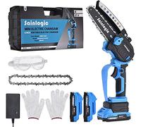 sainlogic Mini Tronconneuse a Batterie 6 Pouces, Tronconneuse Electrique sans Fil, Tronçonneuse à Une Main Portable pour la Jardinage, la Taille des Arbres, la Coupe du Bois, 2* Batterie