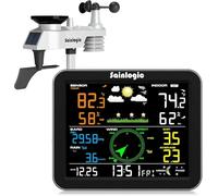 Sainlogic Station météo sans fil pour l'intérieur et l'extérieur, avec jauge de pluie et vitesse du vent, température, humidité, pression d'air, prévision météo, phase lunaire et alarme