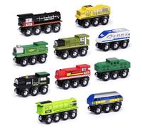 SainSmart Jr. Ensemble d'accessoires de train en bois, ensemble de voiture magnétique (10 pièces), compatible avec toutes les grandes marques, cadeau pour les tout-petits, garçons et filles à partir