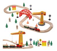 SainSmart Jr. Ensemble de train en bois pour tout-petits 41 pi ces Rail de train en bois avec grue Compatible avec Brio Thomas Melissa et Doug Tr