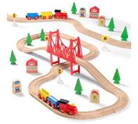 SainSmart Jr. Train en Bois 37 Pièces pour Enfants, Compatible avec Brio | Compatible aussi avec Melissa et Doug : rails double face et extensibles, pour enfants de 3 à 5 ans, sans piles, EN71