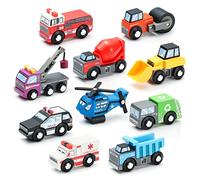 SainSmart Jr. Voitures jouets en bois (10 pièces), accessoires de train, compatibles avec toutes les grandes marques, cadeau pour les tout-petits et les enfants à partir de 3 ans
