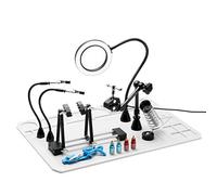 SainSmart Mains d'aide magnétiques 2 en 1, station de réparation de soudure luxueuse avec tapis de soudure en silicone, support de carte de circuit imprimé, lampe loupe LED 5x, plaque de base extra
