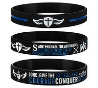 Sainstone St Michael The Archange Prayer & Police's Prayer with Back The Blue Thin Blue Line Bracelet en silicone pour Saint patron de l'application de la loi Bracelets inspirants Cadeaux pour homme