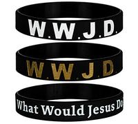 Sainstone WWJD Lot de 3 bracelets en silicone - Que ferait Jesus Do? - Inspirationnelle prière chrétienne préférée motivante - Cadeau religieux pour adultes, hommes et femmes, adolescents